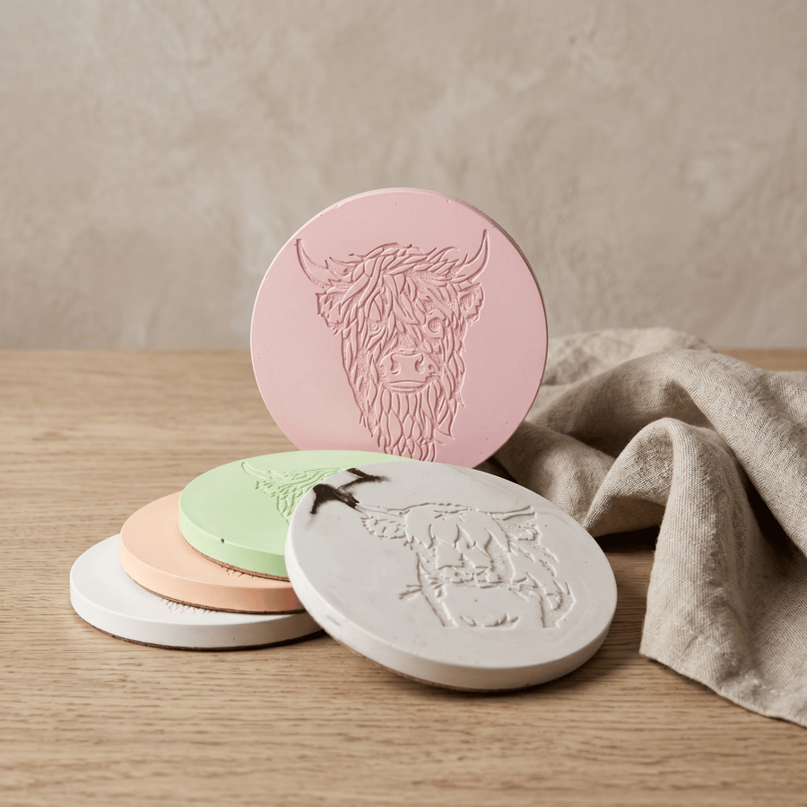 Highland Cow Drinks Coaster - Choose from 2 designs and various colours