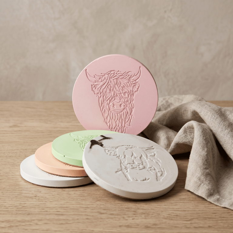 Highland Cow Drinks Coaster - Choose from 2 designs and various colours