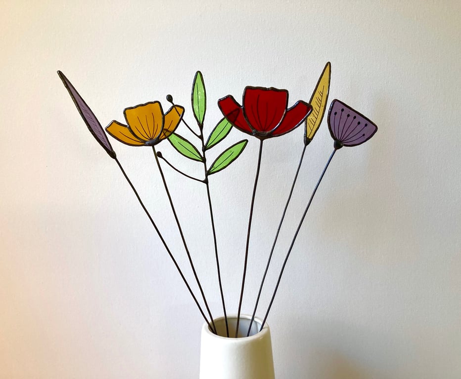 Stained Glass Wild Flowers, Everlasting Bouquet, 6 Stem Flower Arrangement