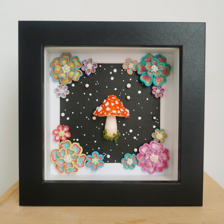 Fly Agaric Mushroom and Flowers - Original Low Relief Artwork