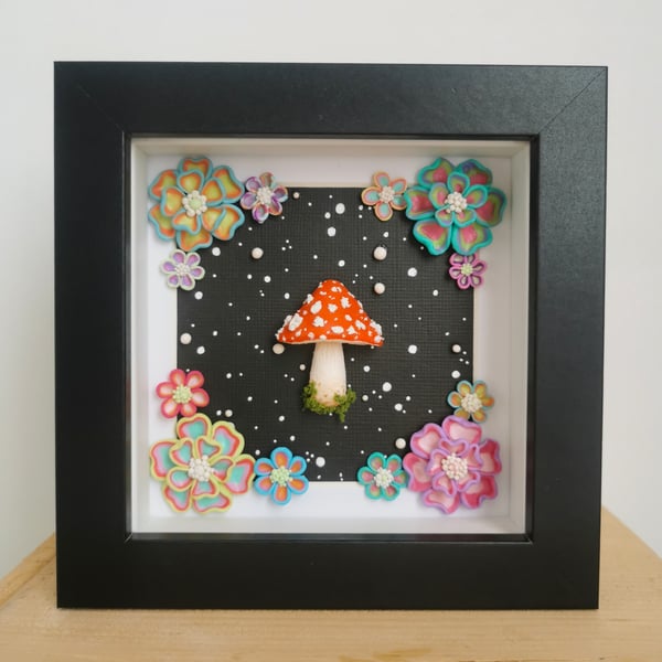 Fly Agaric Mushroom and Flowers - Original Low Relief Artwork