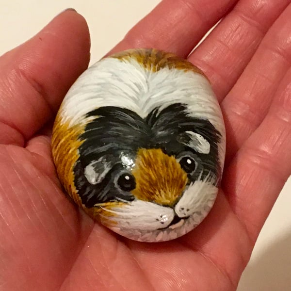 Guinea pig hand painted pebble garden rock art pet stone portrait 