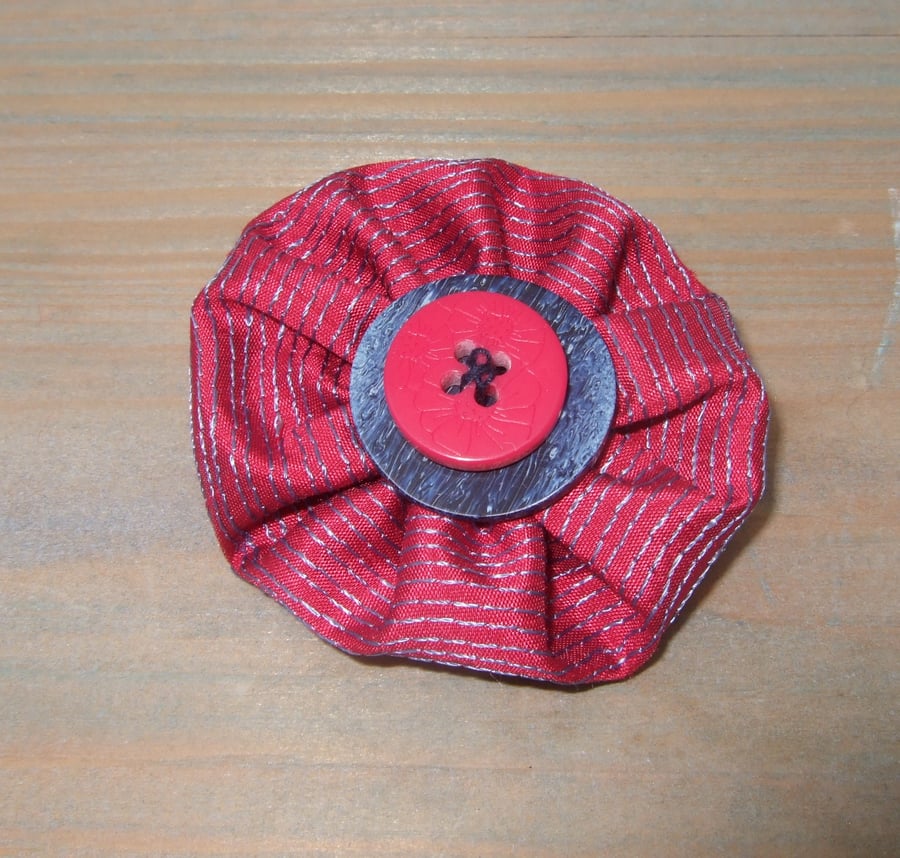 Button Brooch - Cerise Pink and Blue Textile Brooch - free postage