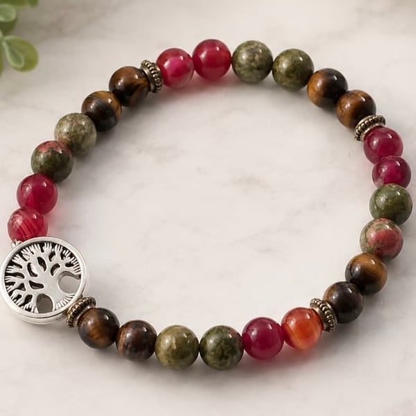 Mens Gemstone Tree of Life Bracelet