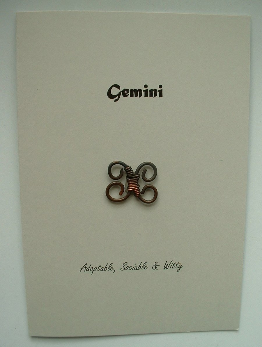 Gemini Zodiac Greeting Card with Copper Wire 