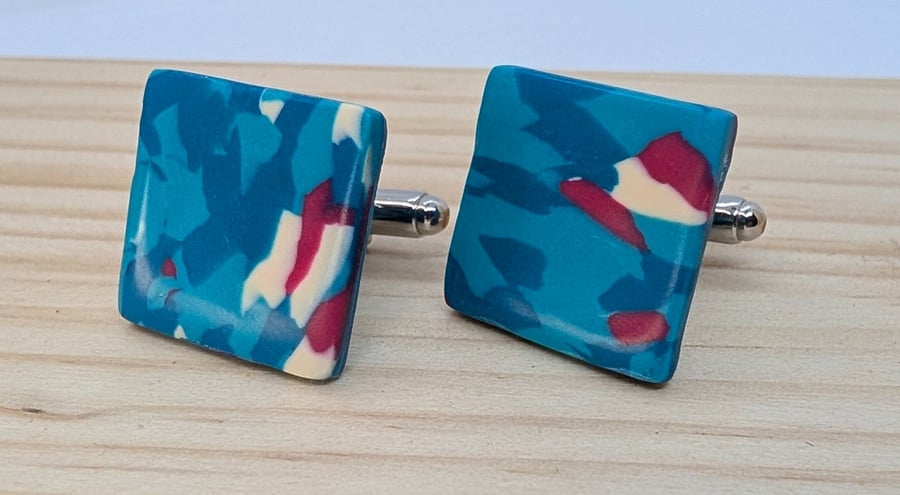 Square teal and hot pink cufflinks 