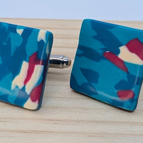 Square teal and hot pink cufflinks 