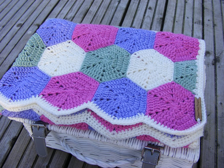 Crochet baby hexagon blanket.  