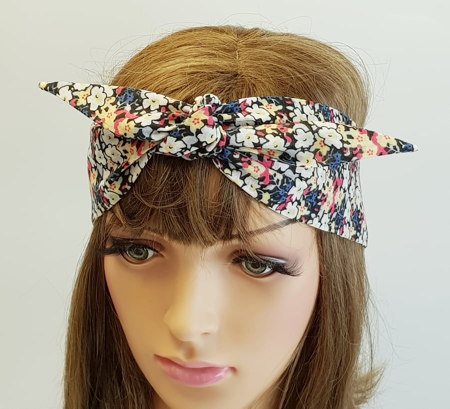 Hairband, rockabilly hair tie, floral cotton head scarf, bandanna