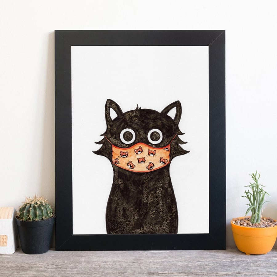 Tiger Cat Wall Art Print, Wall Art Print, Black Cat Art Poster, Cat Wall Decor