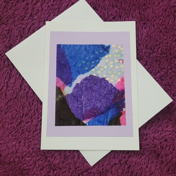 Handmade blank white card glossy tissue paper design 