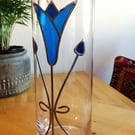 Blue Lily Stained Glass Effect Flower Vase