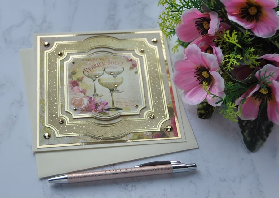 Champagne Glasses Card Birthday Engagement Wedding Anniversary Congratulations