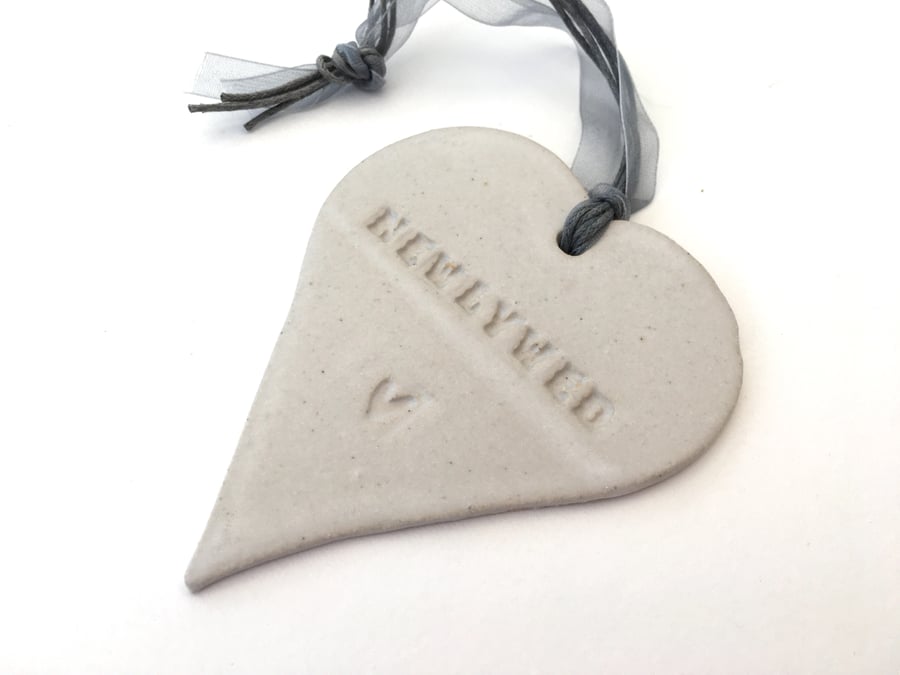 'Newlywed' Loveheart hanger, ceramic lovehearts, home decor, pottery, gift idea