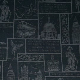 Fat Quarter London Icons 100% Cotton Quilting Fabric - Charcoal on Black