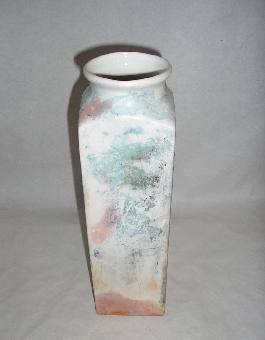 POTTERY TALL DECORATIVE SQUARE VASE 11 INS TALL X 3 INS WIDE