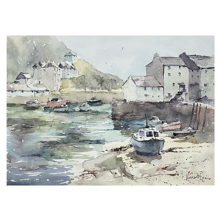 'Peaceful Polperro Fishing Port' An original watercolour