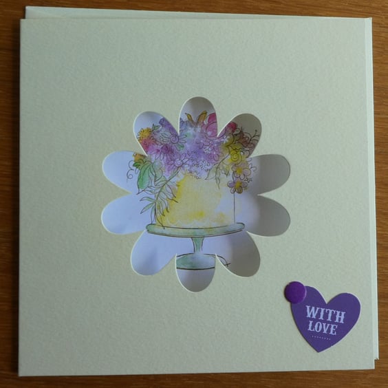 Flower Aperture Card - Yellow - With Love
