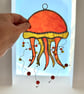 Stained Glass Jellyfish Suncatcher - Handmade Hanging Decoration - Orange - Image 3
