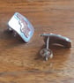 Oak leaf earrings, Silver and copper studs, Diamond shape - Image 6