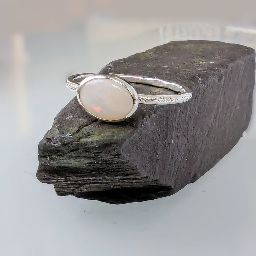 NATURAL OPAL Recycled HANDMADE Sterling Silver Ring