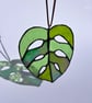 Monstera leaf stained glass suncatcher - greens, plant lover gift