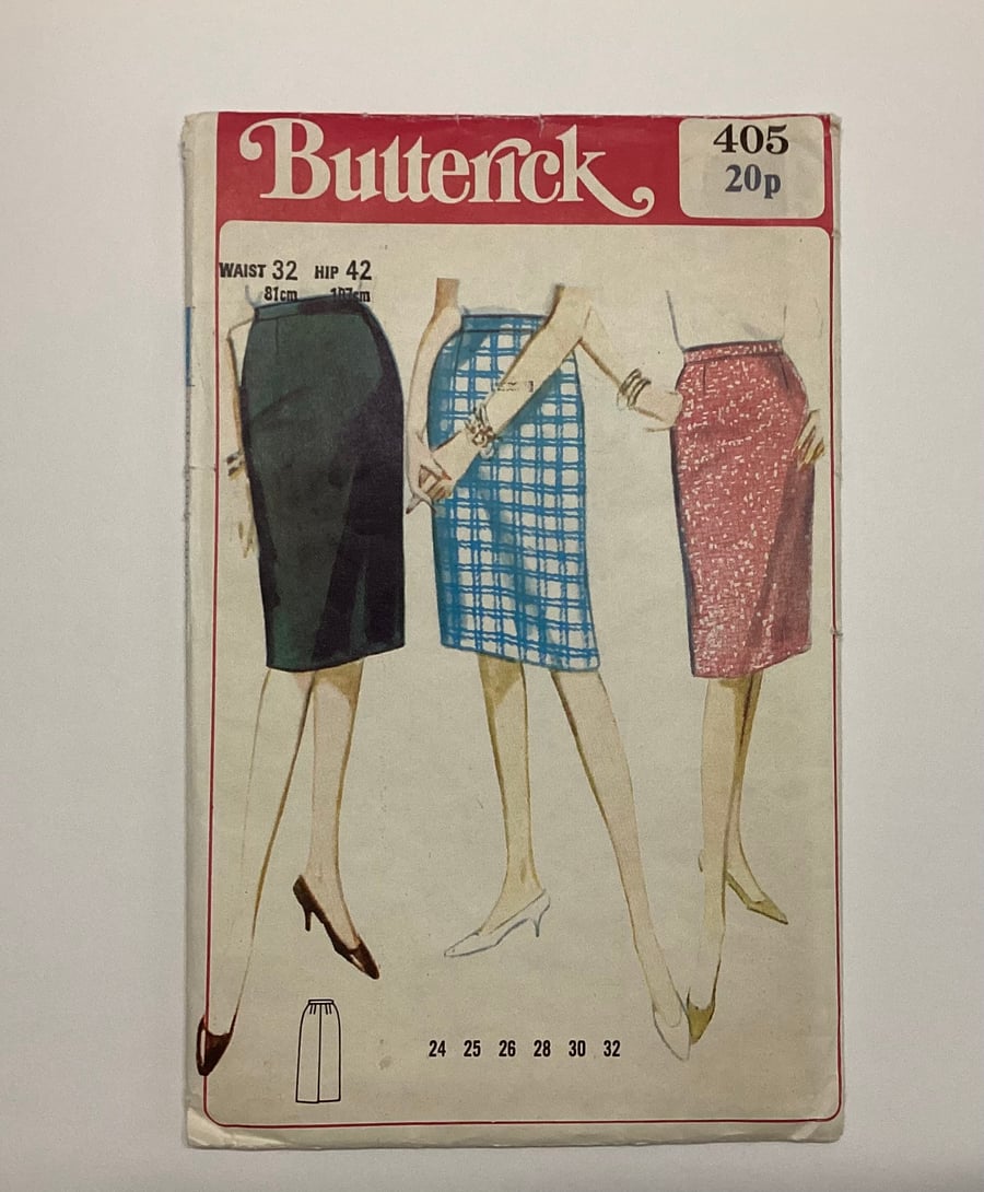 Sewing pattern, pencil skirt, vintage Butterick, uncut
