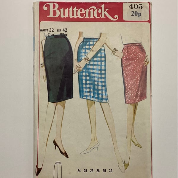 Sewing pattern, pencil skirt, vintage Butterick, uncut