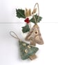 Mini Christmas Tree Hanging Decoration Duo in Green and Beige - Image 2