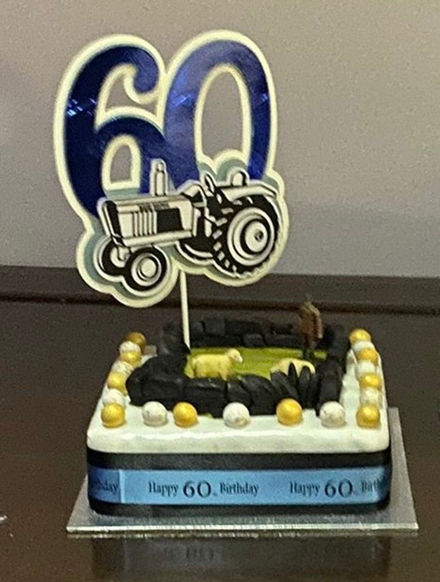 Handmade milestone birthday cake topper tractor farm themed 