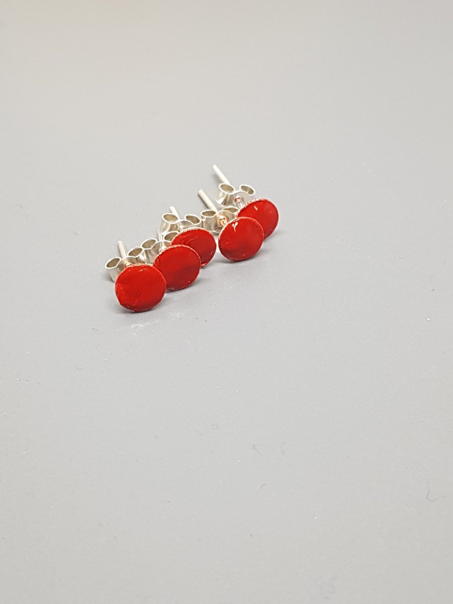 Tiny Sterling Silver Rainbow Spot Earrings - Red