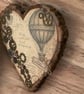 Steampunk Hot Air Balloon Wooden Heart Wall Hanging, Mixed Media Art, Eco-Friend - Image 6