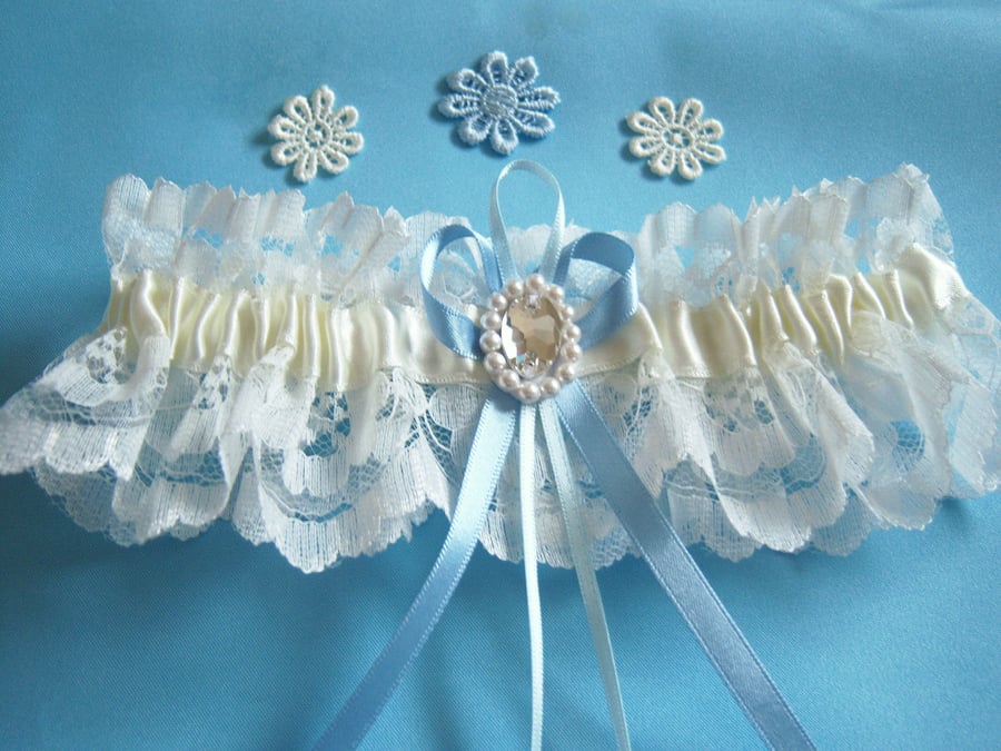 Ivory wedding bridal garter with Swarovski pearls