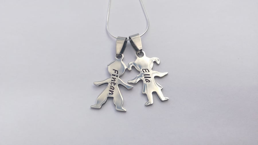 Hand Stamped personalised Boy Girl figure silhouette name necklace (2)