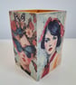 Decoupage Wooden Pen Pot, Vintage Woman Portrait & Butterfly Desk Organiser