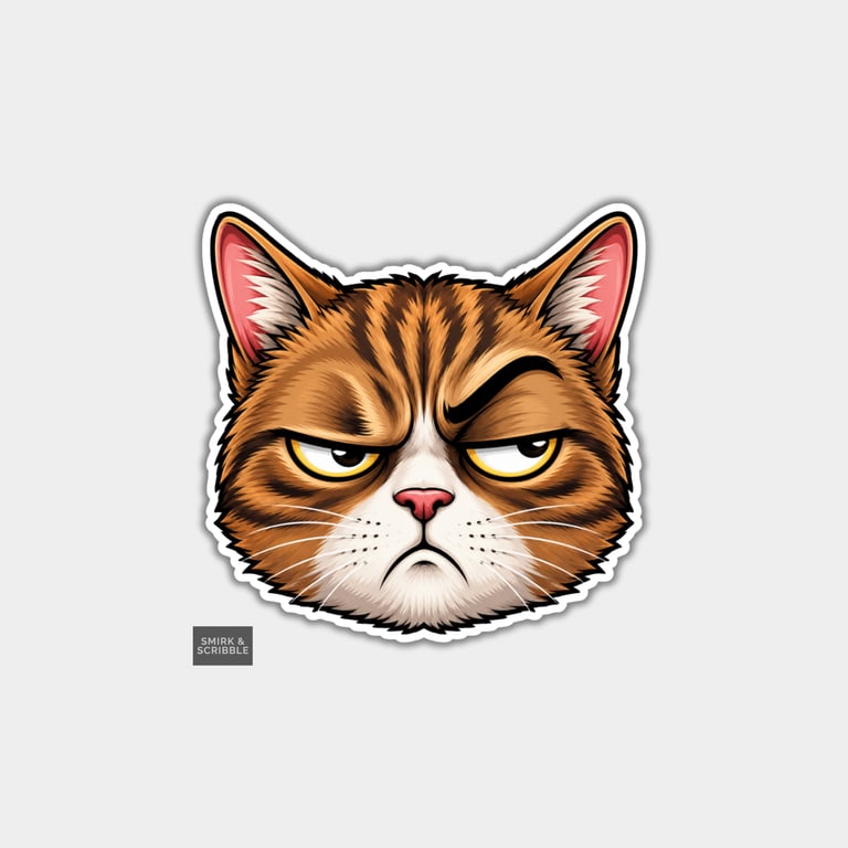 Funny Vinyl Die Cut Sticker For Adults - Grumpy Cat Face