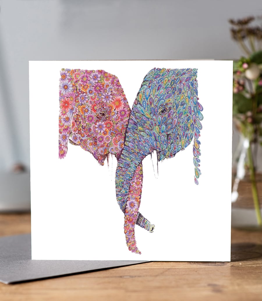 Entwined elephants greeting card (Blank)