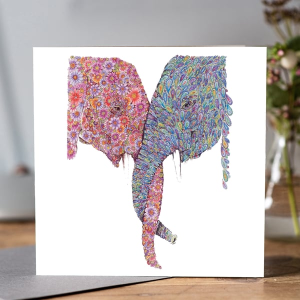 Entwined elephants greeting card (Blank)