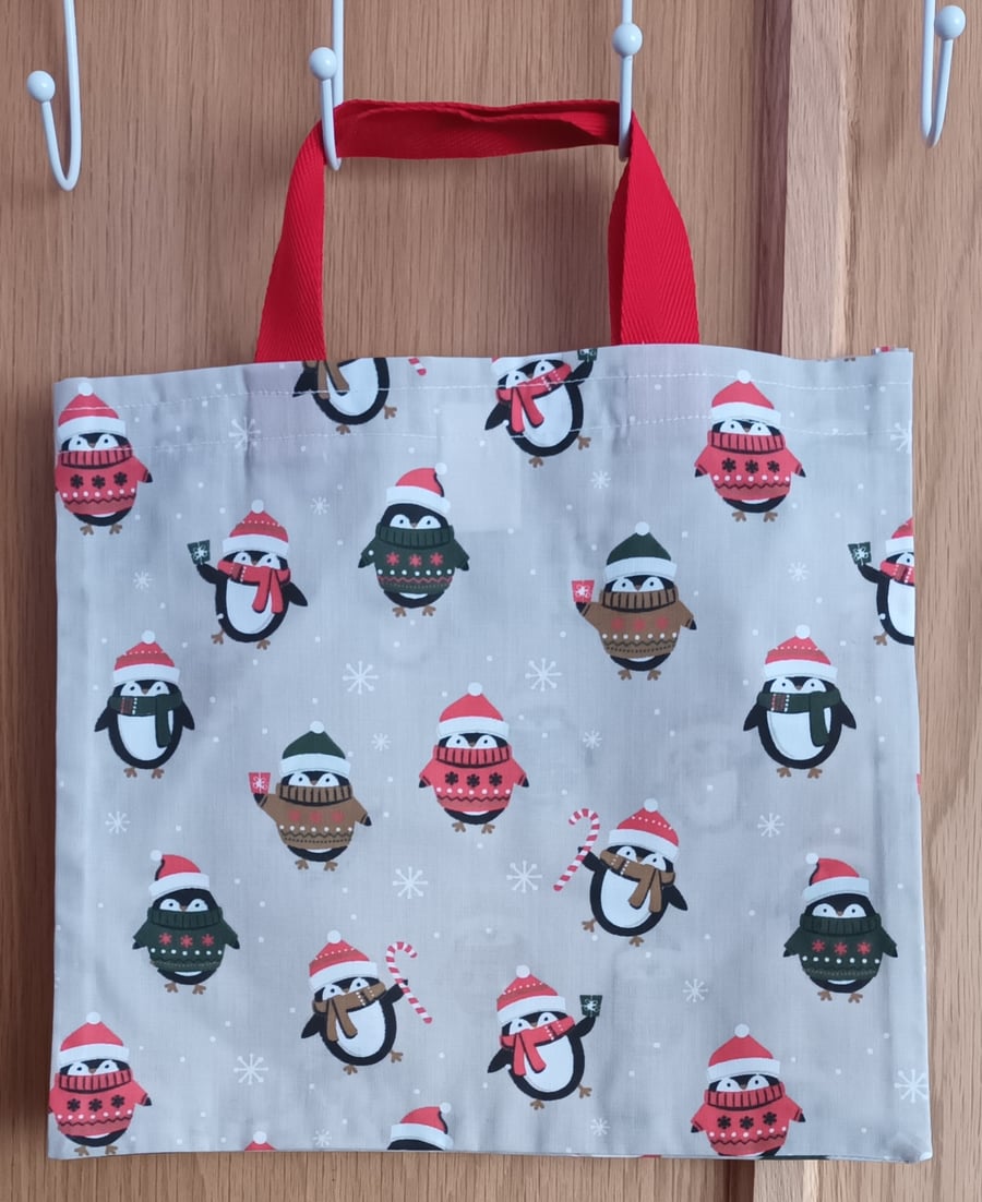 Small Christmas Penguins Reusable Gift  Bag. With Free Delivery
