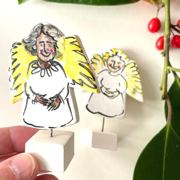 Two Angels pottery ornaments SECONDS SUNDAY