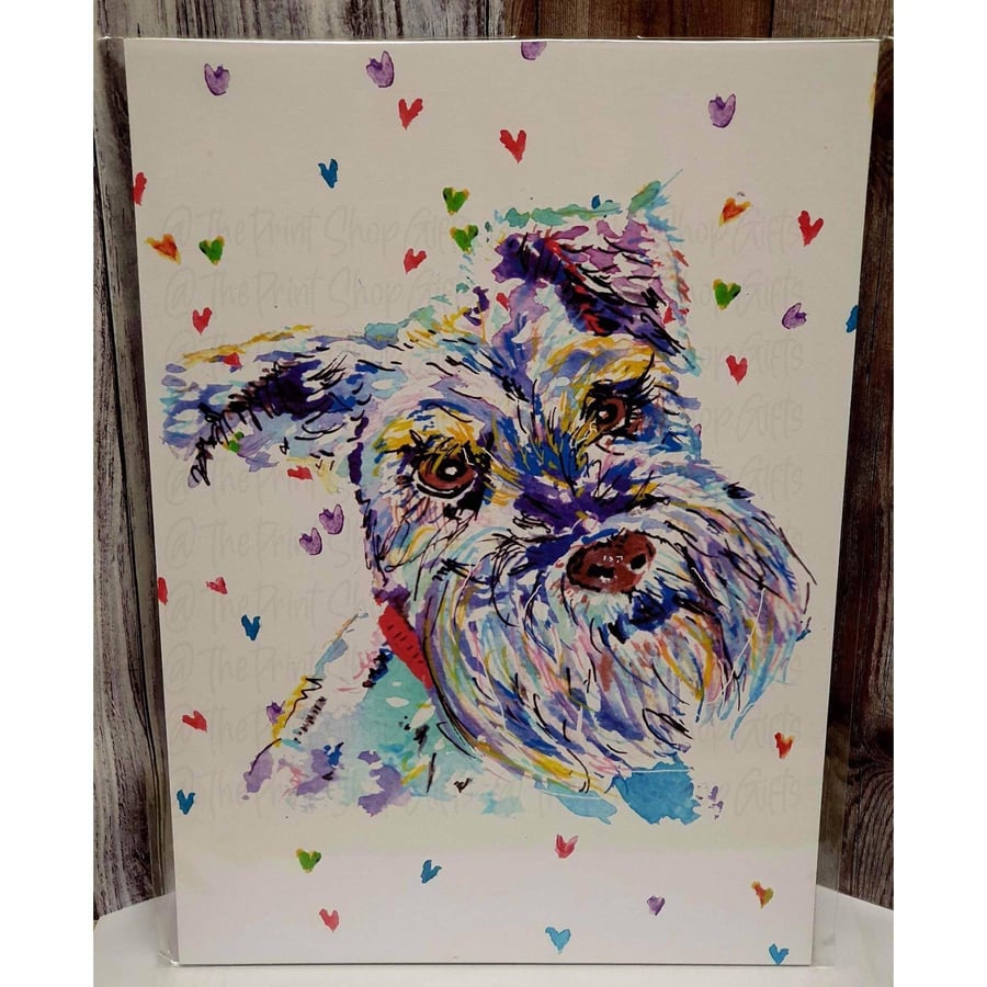 Schnauzer artwork print, animal kitchen, watercolour schnauzer art, new home gif