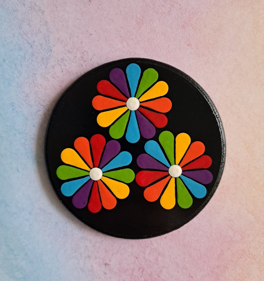 Single Hand Painted Wood Coaster