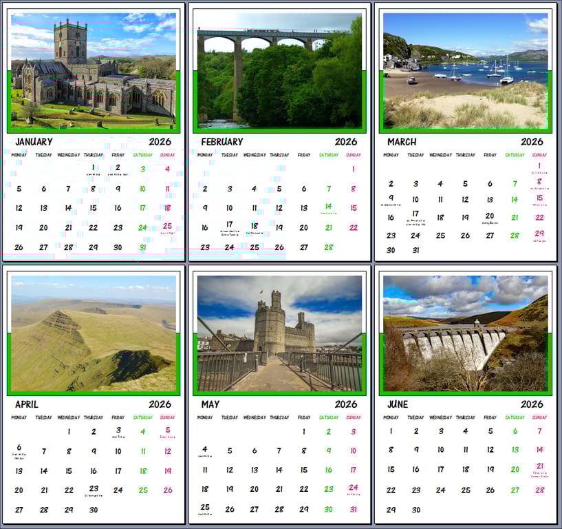 2026 A4 Calendar Wales Scenery 