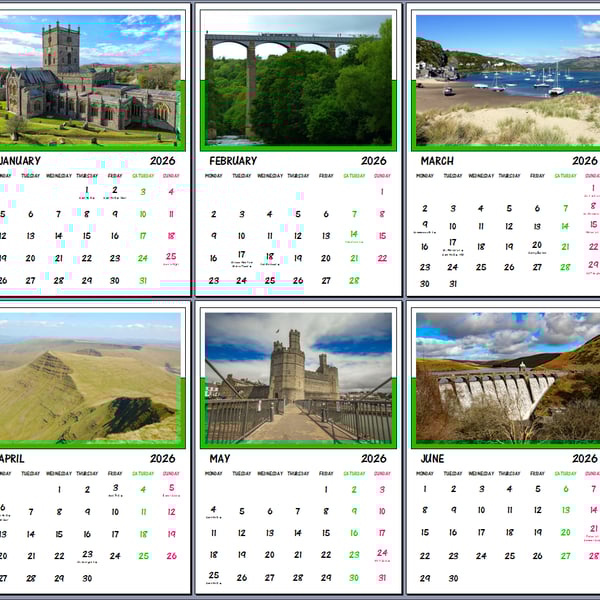 2026 A4 Calendar Wales Scenery 