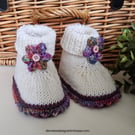 Designer 90% & 75% Merino Wool Baby Girl's Flower Booties 6-12 months size