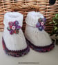 Designer 90% & 75% Merino Wool Baby Girl's Flower Booties 6-12 months size