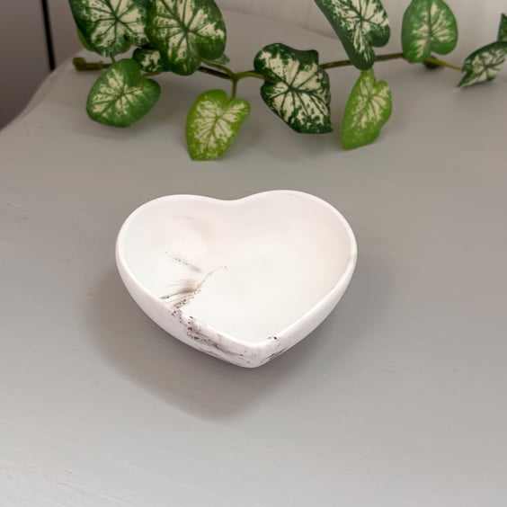 Taupe & White Marbled Small Heart Trinket Dish