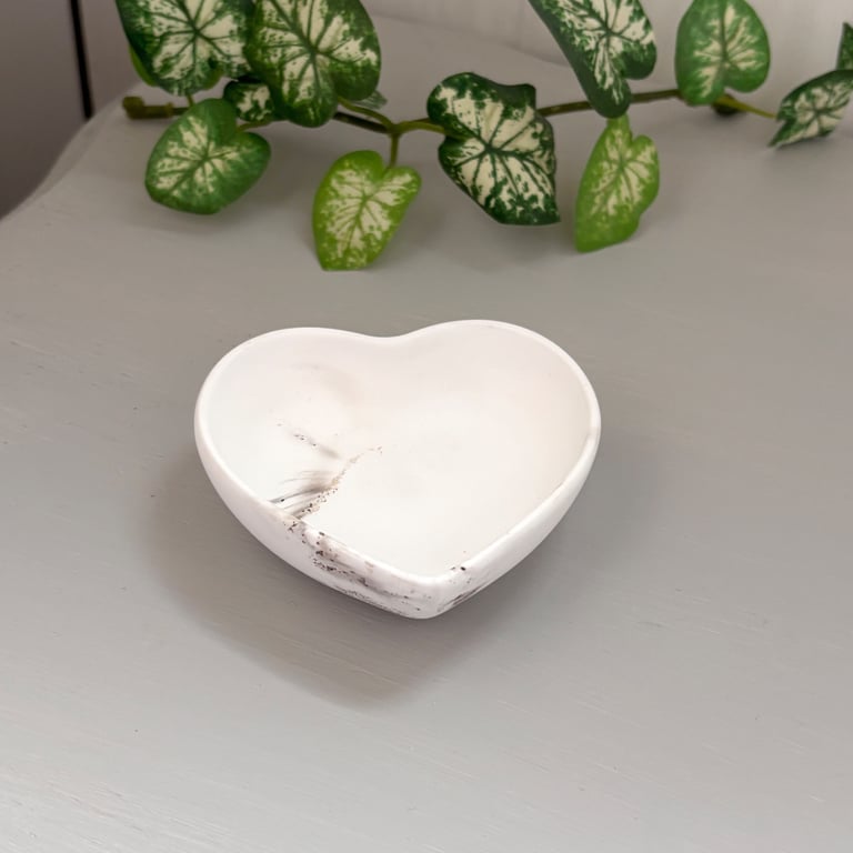 Taupe & White Marbled Small Heart Trinket Dish