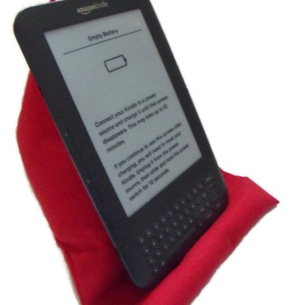 hands free tablet cushion or kindle holder, maroon fabric
