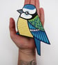 Blue tit door ornament, wooden decoration for door, hand painted bird. - Image 5